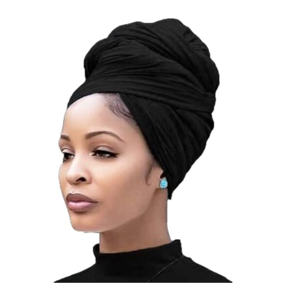 Black Print Turban Head Wraps - Picture 1 of 7